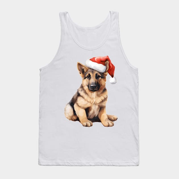 German Shepherd Dog in Santa Hat Tank Top by Chromatic Fusion Studio